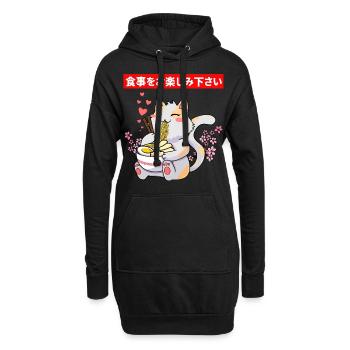 Niedliche Katze, die eine Schüssel Ramen isst - Hoodie-Kleid - Schwarz - Vorne