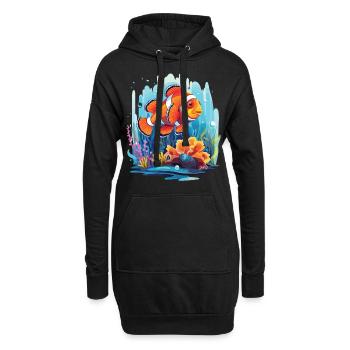 Poisson clown dans un récif corallien - Sweat-shirt à capuche long Femme - noir - Devant