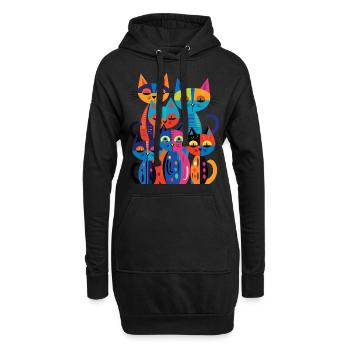 Gruppe von Katzen mit abstraktem und farbenfrohem Design - Hoodie-Kleid - Schwarz - Vorne