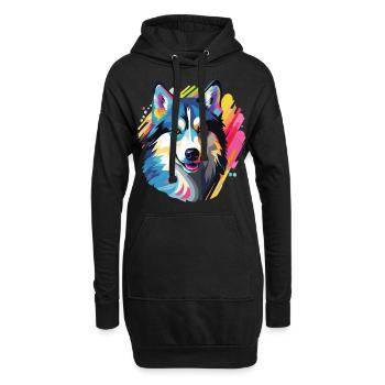 Porträt eines Husky-Hundes im Pop-Art-Stil - Hoodie-Kleid - Schwarz - Vorne