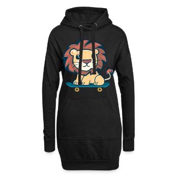 Löwe auf Skateboard - Hoodie-Kleid - Schwarz - Vorne