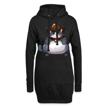 Gros chat cowboy - Sweat-shirt à capuche long Femme - noir - Devant