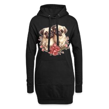 Couple de carlins mignons - Sweat-shirt à capuche long Femme - noir - Devant