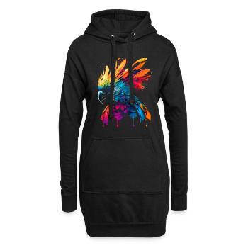 Psychedelischer Kakadu im bunten Street Art Look - Hoodie-Kleid - Schwarz - Vorne