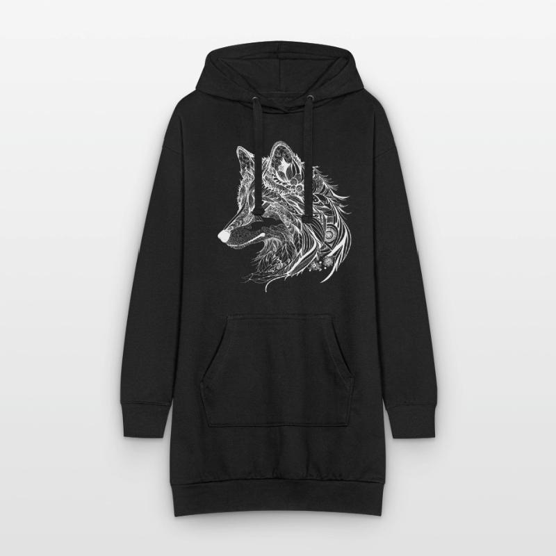 Mythical wolf with boho, Aztec pattern Hoodie Dress