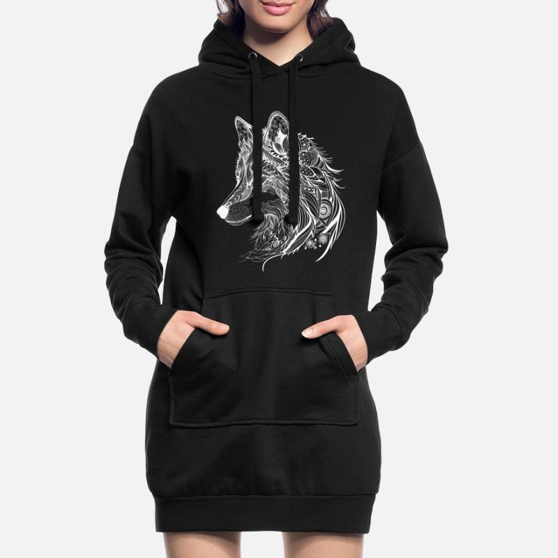 Mythical wolf with boho, Aztec pattern Hoodie Dress