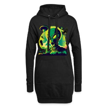 Pop Art Außerirdischer Alien Retro Style - Hoodie-Kleid - Schwarz - Vorne