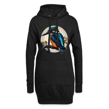 Comic / cartoon Eisvogel sitzt auf einem Ast - Hoodie-Kleid - Schwarz - Vorne