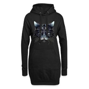 Visage de chat noir avec motifs géométriques - Sweat-shirt à capuche long Femme - noir - Devant