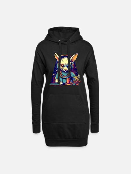 Cooler Hase als DJ mit kaputter Sonnenbrille - Hoodie-Kleid - Schwarz