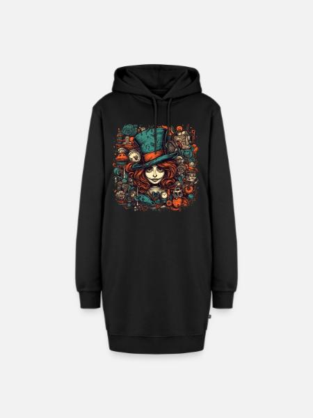 Hutmacher Frau mit roten Haaren - Hoodie-Kleid - Schwarz