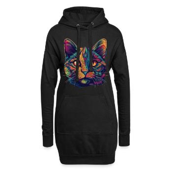 Visage de chat psychédélique aux motifs colorés - Sweat-shirt à capuche long Femme - noir - Devant
