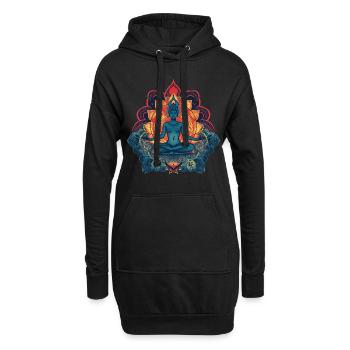 Motif coloré de Buddha Yoga avec ornements - Sweat-shirt à capuche long Femme - noir - Devant