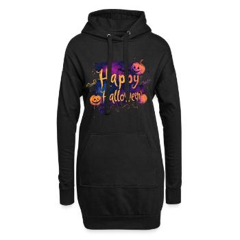 Joyeux Halloween avec des citrouilles en guise de lettrage - Sweat-shirt à capuche long Femme - noir - Devant