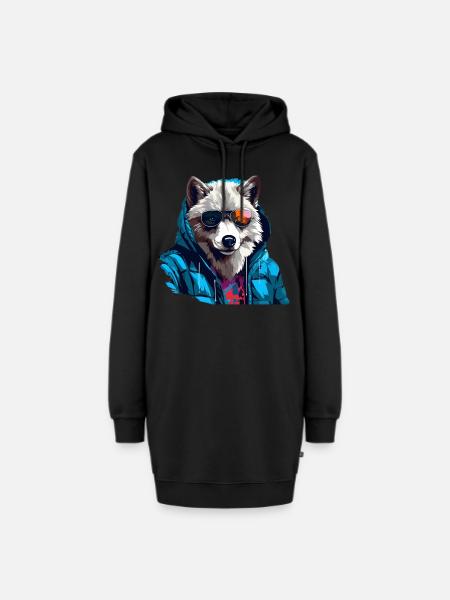 Streetstyle Polarwolf | Wolfsliebhaber - Hoodie-Kleid - Schwarz