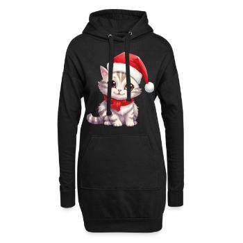 Chat Noël Chat De Noël Mignon Joyeux Catmas - Sweat-shirt à capuche long Femme - noir - Devant