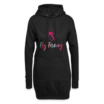 Fly fishing, Flugangeln, Fliegenfischen, Flugangel - Hoodie-Kleid - Schwarz - Vorne