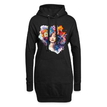 Blütenzauber Aquarell T-Shirt für Damen - Hoodie-Kleid - Schwarz - Vorne