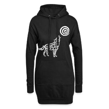 Der weiße Wolf und der Mond - Hoodie-Kleid - Schwarz - Vorne