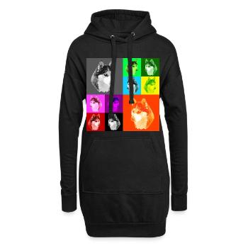 Pop Art Husky Portrait - Hoodie Dress - black - Front