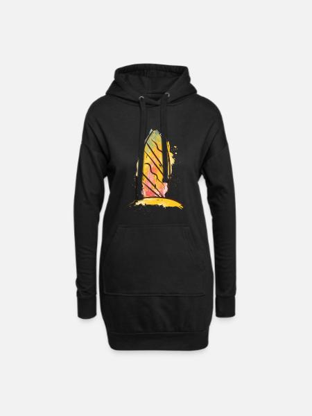 Color Splash Surfboard Beach Vibe - Hoodie-Kleid - Schwarz