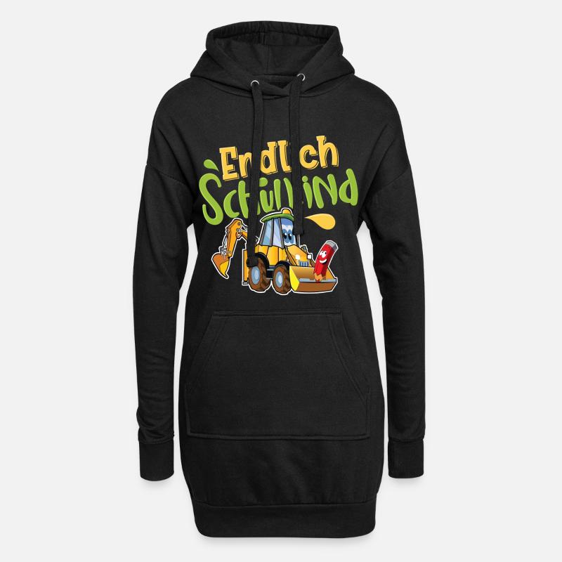 Endlich Schulkind Bagger - Hoodie-Kleid - Schwarz