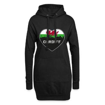 Cardiff Wales Skyline Silhouette Voyage Drapeau Gallois - Sweat-shirt à capuche long Femme - noir - Devant