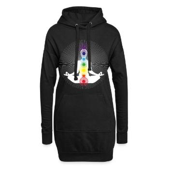yoga chakra blanc om énergie zen arc en ciel - Sweat-shirt à capuche long Femme - noir - Devant