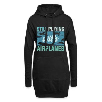 Pilot spielt immer noch mit Flugzeugen - Hoodie-Kleid - Schwarz - Vorne
