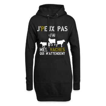 J Peux Pas J ai mes vaches qui m attendent - Sweat-shirt à capuche long Femme - noir - Devant