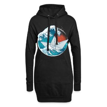 Bateau en papier origami - Sweat-shirt à capuche long Femme - noir - Devant