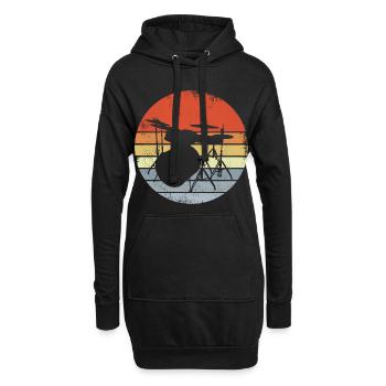 Vintage Schlagzeug Skizze - Hoodie-Kleid - Schwarz - Vorne