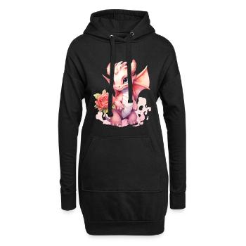 Dragon mignon aux couleurs pastel avec rose - Sweat-shirt à capuche long Femme - noir - Devant