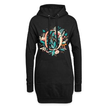 O typography floral - Hoodie-Kleid - Schwarz - Vorne