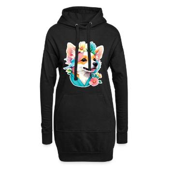 Corgi - Hoodie-Kleid - Schwarz - Vorne