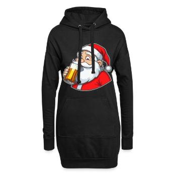 Weihnachtsmann mit Bier - Hoodie-Kleid - Schwarz - Vorne