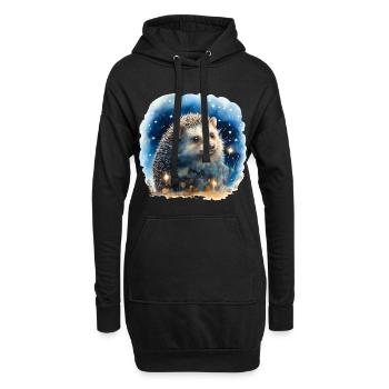 Aquarell Igel mit Sternenhimmel - Hoodie-Kleid - Schwarz - Vorne