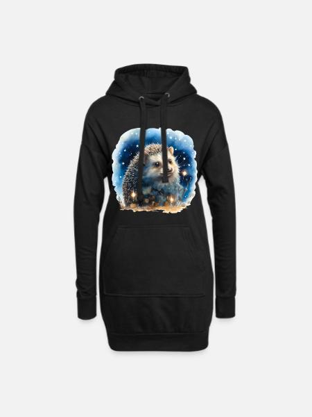 Watercolor hedgehog with starry sky - Hoodie Dress - black