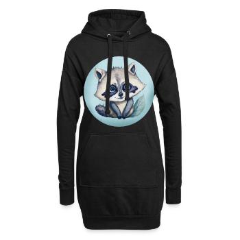Aquarell-Illustration Niedlicher Baby-Waschbär - Hoodie-Kleid - Schwarz - Vorne