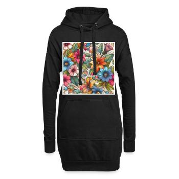 Fleurs végétal colorées - Sweat-shirt à capuche long Femme - noir - Devant