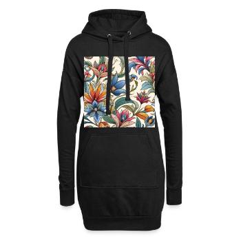 Fleurs végétal colorées - Sweat-shirt à capuche long Femme - noir - Devant