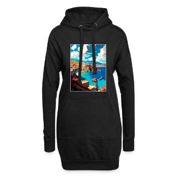 Küstendorf Kreta Griechenland Illustration Szene - Hoodie-Kleid - Schwarz - Vorne