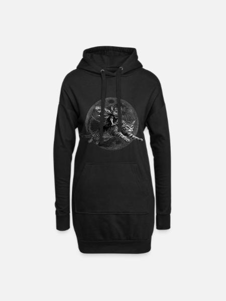 True Moon Love – Maus fliegt mit einer Katze - Hoodie-Kleid - Schwarz