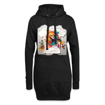 Lion peint - Sweat-shirt à capuche long Femme - noir - Devant