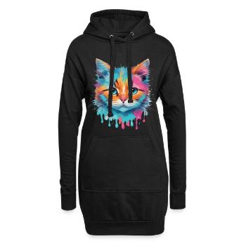 Niedliche Katze - Hoodie-Kleid - Schwarz - Vorne