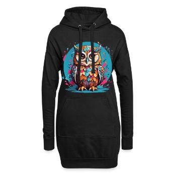 Liebenswerte Eule auf Farbklecksen - Hoodie-Kleid - Schwarz - Vorne