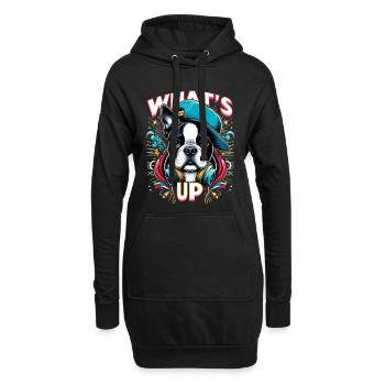 Boston Terrier Gangster Que se passe-t-il cadeau pour chien - Sweat-shirt à capuche long Femme - noir - Devant