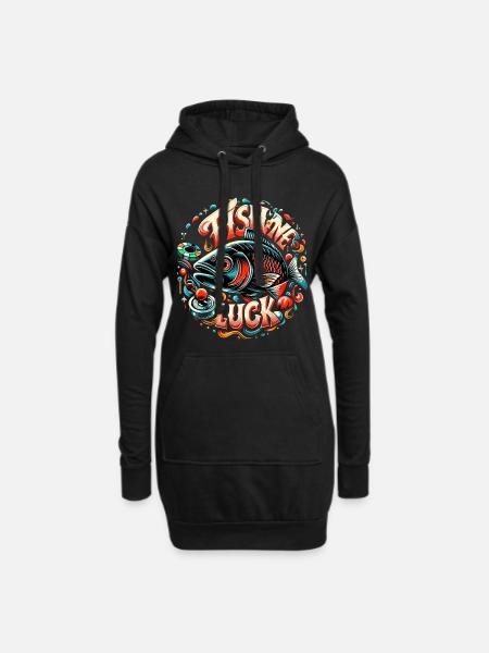Fisch mir Glück Angeln Pokern Poker Geschenk - Hoodie-Kleid - Schwarz