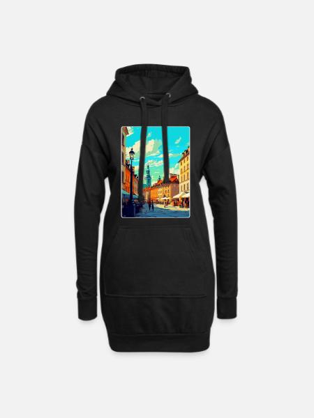 Varsovie Pologne Affiche de voyage vintage WPA Souvenir - Sweat-shirt à capuche long Femme - noir