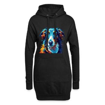 Barzoï Chien Race Coloré Dessin Animé Kawaii - Sweat-shirt à capuche long Femme - noir - Devant